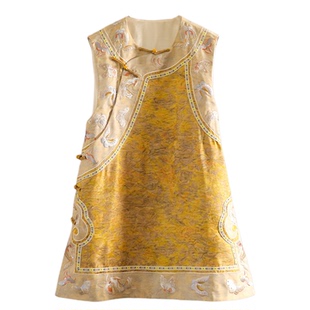 金蝶戏露 桑蚕丝麻提花刺绣马甲2025新中式国风显贵遮肉改良旗袍