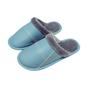 儿童牛皮亲子防水真皮棉拖鞋男女冬季宝宝居家用保暖室内防滑静音