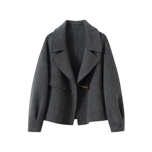 秋冬新款双面羊毛大衣女短款高级感加厚羊毛呢外套休闲宽松含羊绒