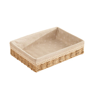 桌面收纳篮杂物钥匙收纳筐零食玩具书本储物盒高级感仿藤编装饰篮