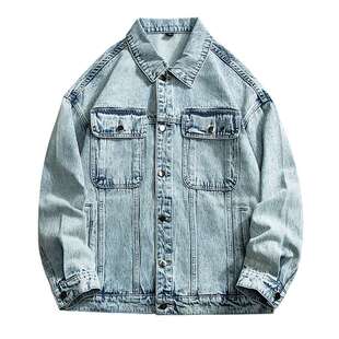 男士复古做旧牛仔夹克男高级感痞帅秋季美式工装外套男款2025新款