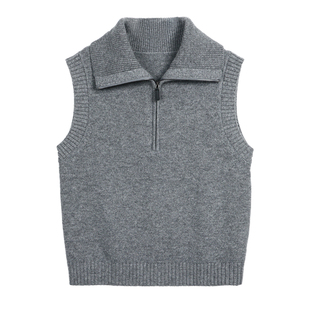 Maven Lin 叠穿系列丨1OO羊毛翻领马甲背心女气质半拉链无袖上衣