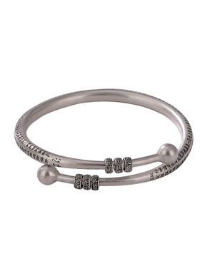 山予棠S999足银复古心经回纹开口手镯复古个性女士百搭款调节手环