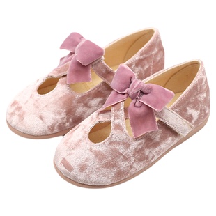 little winkaa新款女童魔术贴蝴蝶结舞蹈鞋春秋款公主鞋儿童单鞋