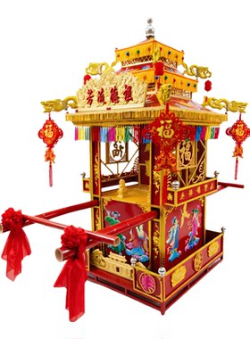 高档中式红金漆彩绘大花轿遗照