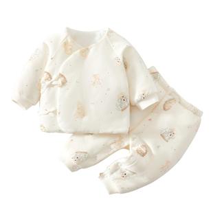 新生儿婴儿衣服秋冬季夹棉分体套装初生宝宝冬装棉服保暖a类纯棉3