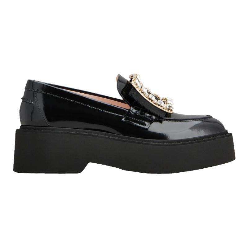 RogerVivier/罗杰维维亚女士莫卡辛鞋小牛皮水晶搭扣罗缎休闲新款