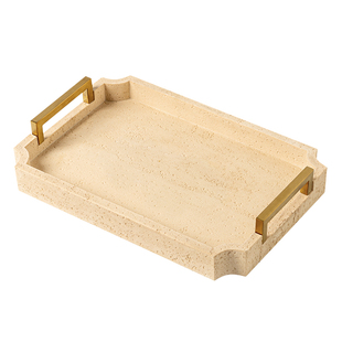 洞石托盘长方形带把高级感家用沥水餐盘水杯茶杯茶具收纳茶盘托盘