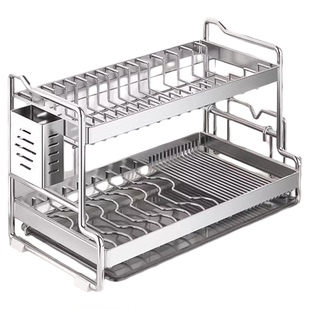不锈钢碗碟收纳架厨房置物架多功能晾碗盘沥水架台面放碗架筷子盒