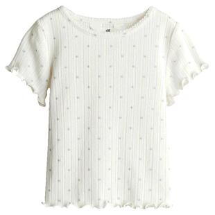 HM童装儿童女童T恤夏季短袖洋气柔软圆领汗布网眼上衣1282316