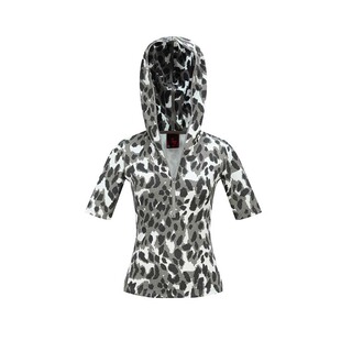 no E mosen（noE)多形态修身灰白豹纹中袖连帽短袖
