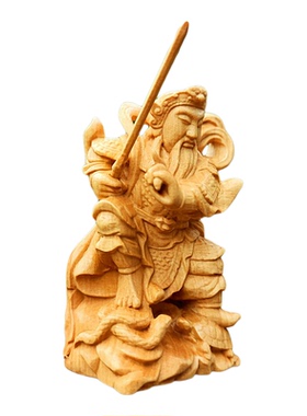 真武大帝黄杨木雕刻手工中式手工制作招财荡魔天尊玄天大帝摆件