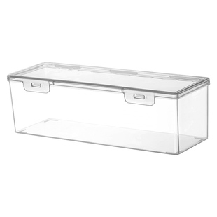 桌面收纳盒超窄长型透明带盖细深杂物整理箱方形夹缝储物高窄盒子