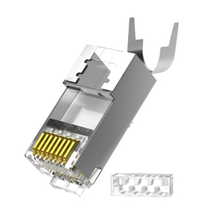 超六类水晶头万兆CAT6A网线屏蔽镀金RJ45网络接头7七类分体式千兆