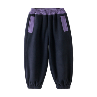 男童摇粒绒卫裤冬季2025新款儿童男孩冬装拼接保暖时尚帅气裤子