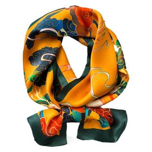 真丝桑蚕丝小长条方巾丝巾女黄色复古中国风春秋夏季纱巾脖子领带