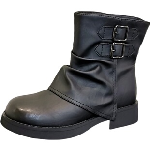 爆款皮带扣高级感裤管靴女2025年新款复古时尚百搭厚底洋气小短靴