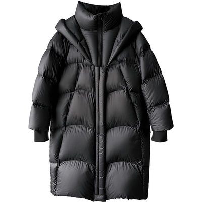 黑色长款过膝鹅绒羽绒服女外套