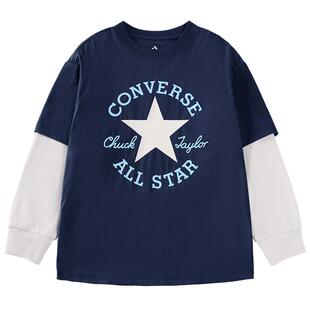 Converse匡威儿童装男童假2件T恤套装2026春季新款两件套上衣裤子