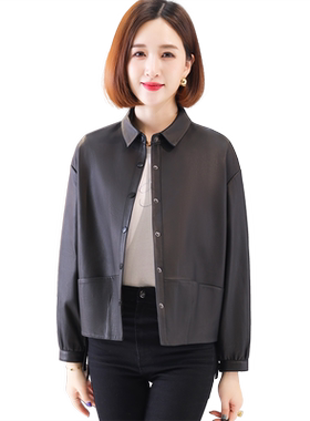 宽松显瘦头层绵羊皮夹克小外套女