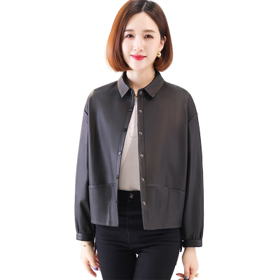 宽松显瘦头层绵羊皮夹克小外套女