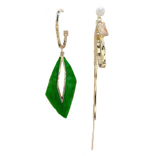 绿色独特耳钉特别设计感2025年新款潮洋气耳环不对称几何耳饰小众