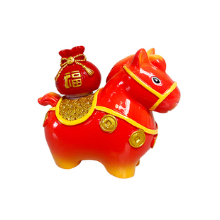 2026马年春节小摆件客厅办公室桌面车载装饰品唐三彩小胖马吉祥物