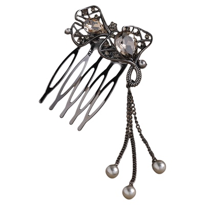 复古风蝴蝶水钻发梳流苏发簪