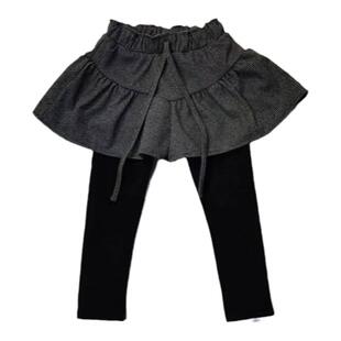 女童加绒裤韩国童装COCORIBBON2023冬季假两件格子短裤裙裤打底裤