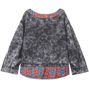 KEIKO 日系水洗做旧拼色卫衣女26早春美式复古穿搭慵懒假两件上衣