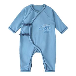 Oakmont婴儿连体衣春秋款新生儿衣服宝宝哈衣爬服斜襟系带和尚服