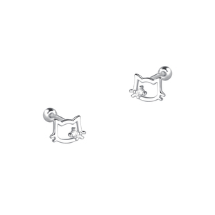 Surprise 999纯银猫咪耳钉女养耳洞小众设计感耳骨环螺丝拧扣耳饰