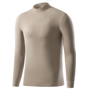 简云半高领羊毛蚕丝德绒保暖上衣男士加绒内搭打底衫内衣秋衣T恤