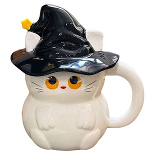 可爱魔法帽猫咪陶瓷水杯带盖勺办公室高颜值送女生马克杯生日礼物