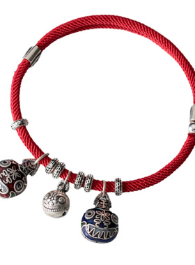 999足银一家三口吞金兽红绳手链