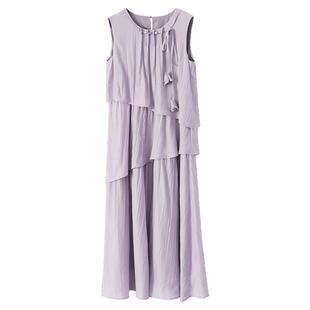 【清仓秒杀】夏韩系温柔气质裙子小众小个子无袖不规则紫色连衣裙