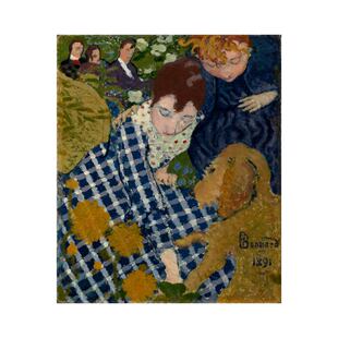 波纳尔女人与狗竖款高清印制油画客厅卧室欧式现代无框装饰布画芯