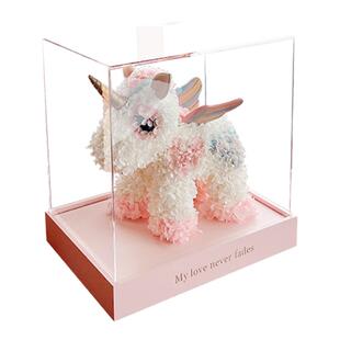 柏治廷永生花独角兽玫瑰花摆件礼盒情人节情人节生日马年礼物