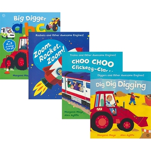 Awesome Engines Dig Dig Digging Choo Choo Clickety-Clack 儿童交通工具科普绘本4册 英语学习启蒙读物 挖掘机英文原版进口图书