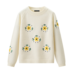 拉夏贝尔/La Chapelle学院风刺绣针织衫女春季新款宽松毛衣上衣