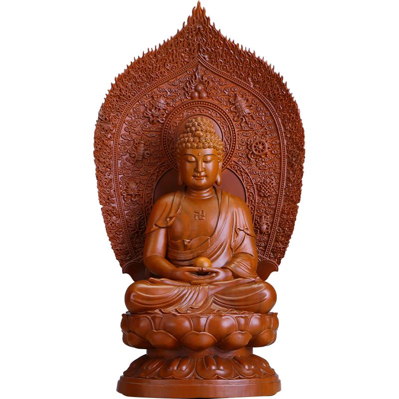 樟木娑婆三圣木雕观音神像摆件