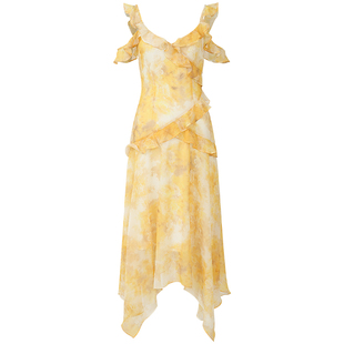 从那以后法式吊带裙高级感海边连衣裙黄色碎花裙子度假长裙女夏季