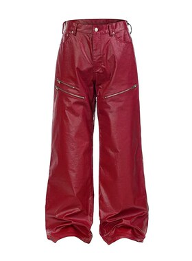 REBEL WAVE 26ss “ЯЁD”液态金属红色涂层直筒蜡裤宽松牛仔裤