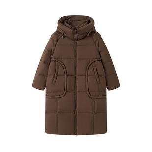 SANI90白鸭绒高充绒宽松休闲保暖连帽中长款面包服女26冬季羽绒服