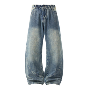 轻奢痞帅男装美式复古柳叶弯刀牛仔裤男款爆款2026新款胖男生大码