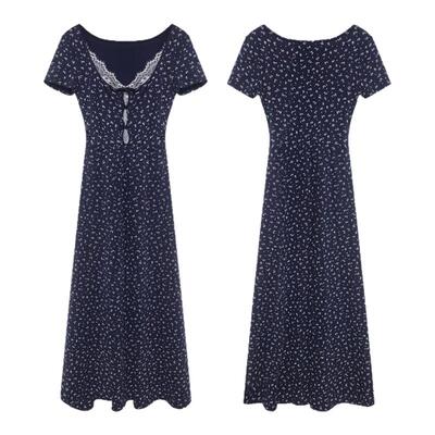 法式碎花连衣裙女方领短袖长裙