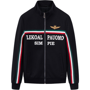 BM男士立领教练条纹老鹰刺绣飞行员夹克男潮流牌欧美街头修身外套