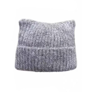 现在就出发胡先煦同款灰色猫耳朵针织帽子冬季保暖时尚护耳毛线帽