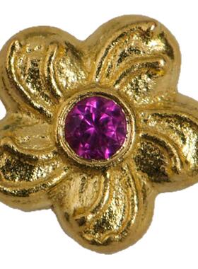 錾刻古法黄金樱花镶嵌宝石隔珠