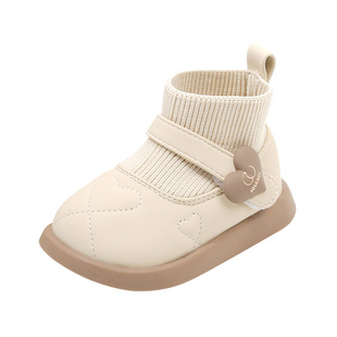 女童加绒靴子秋冬季女宝宝鞋子儿童鞋公主软底短靴婴儿学步真皮靴